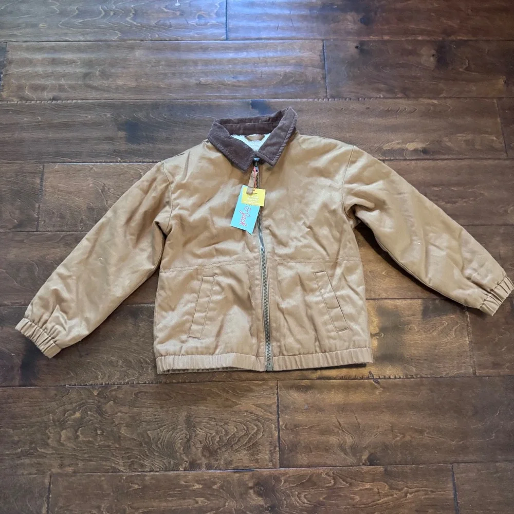 Cat & Jack Toddler Boys Tan Canvas Work Jacket Faux Fur Lining Brown Corduroy 4T